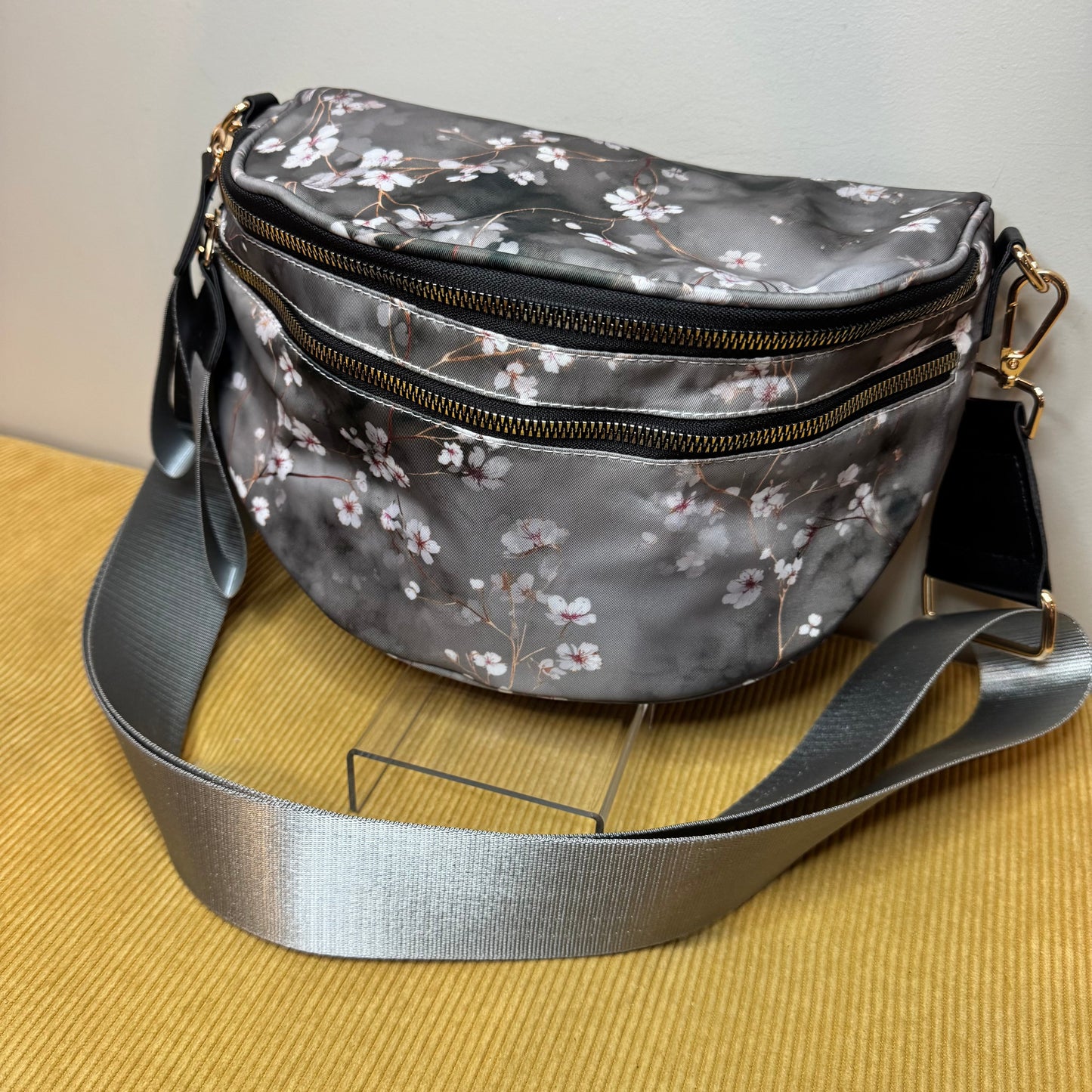 The Roni Nylon Crossbody - Grey Cherry Blossom
