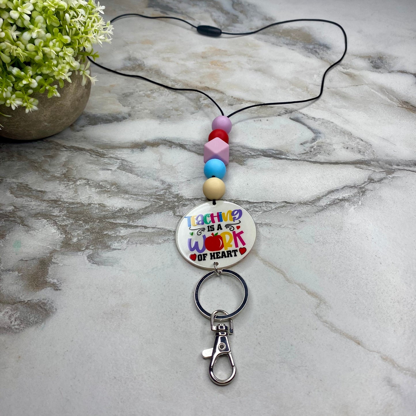 Break-Away Necklace Lanyard with Keychain Clasp - Silicone Bead - Teacher