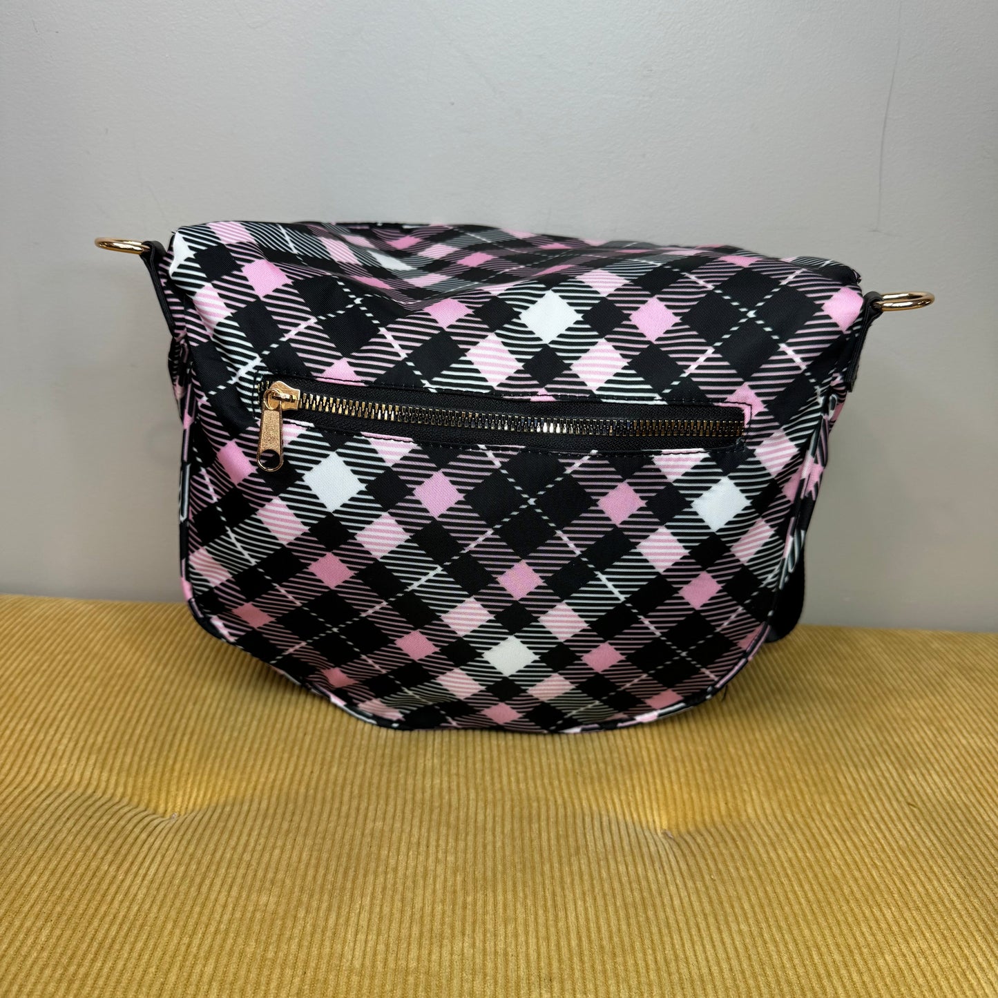 The Roni Nylon Crossbody - Black Pink Plaid