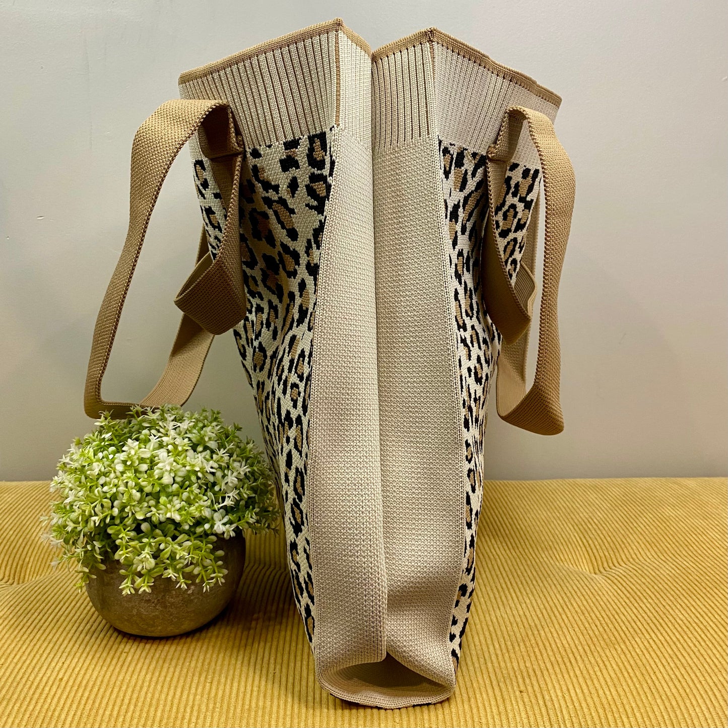 Tote Sweater Bag - Animal Print - Tan