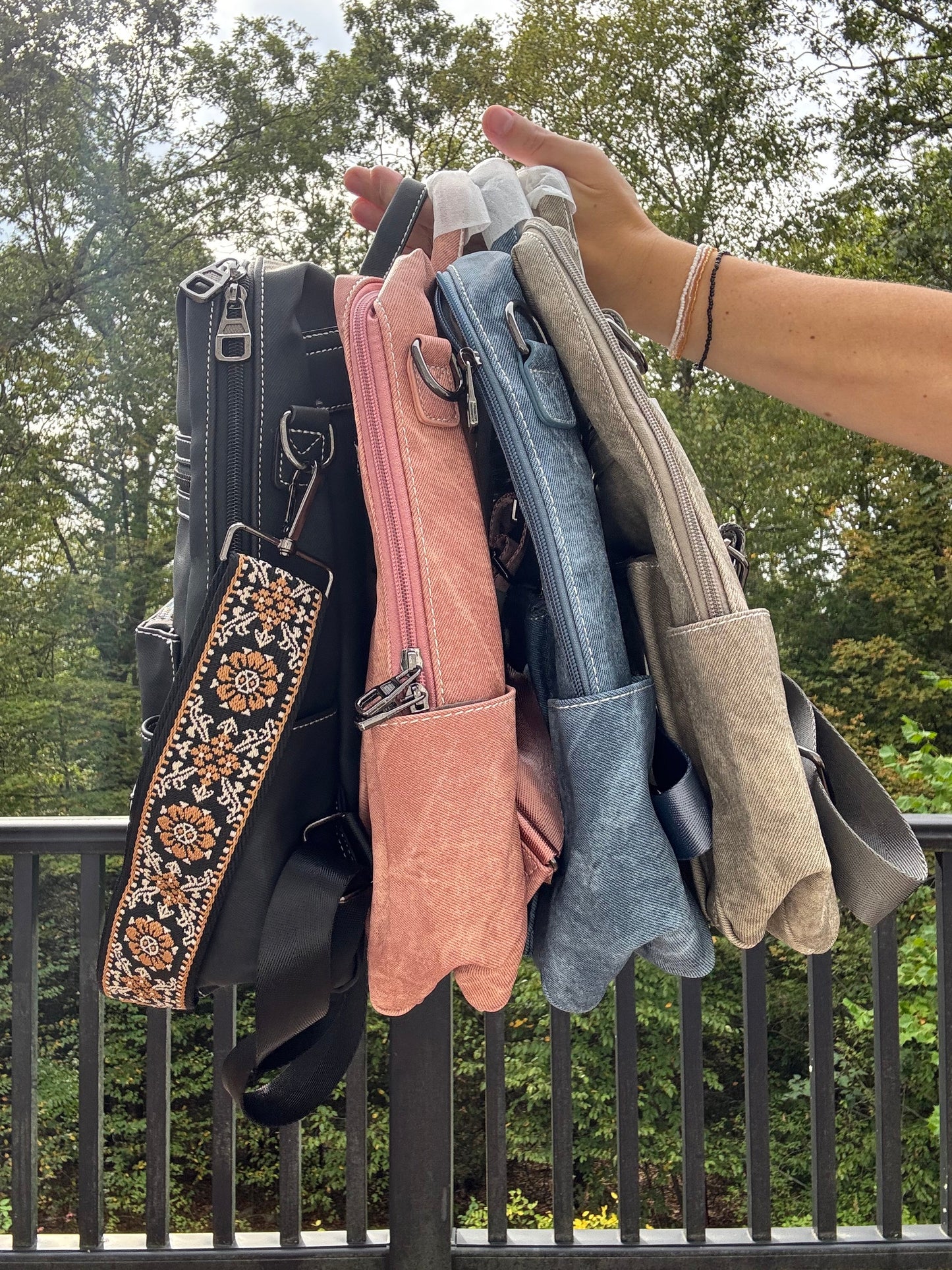 Denim Suede Brooke Backpack + Pouch