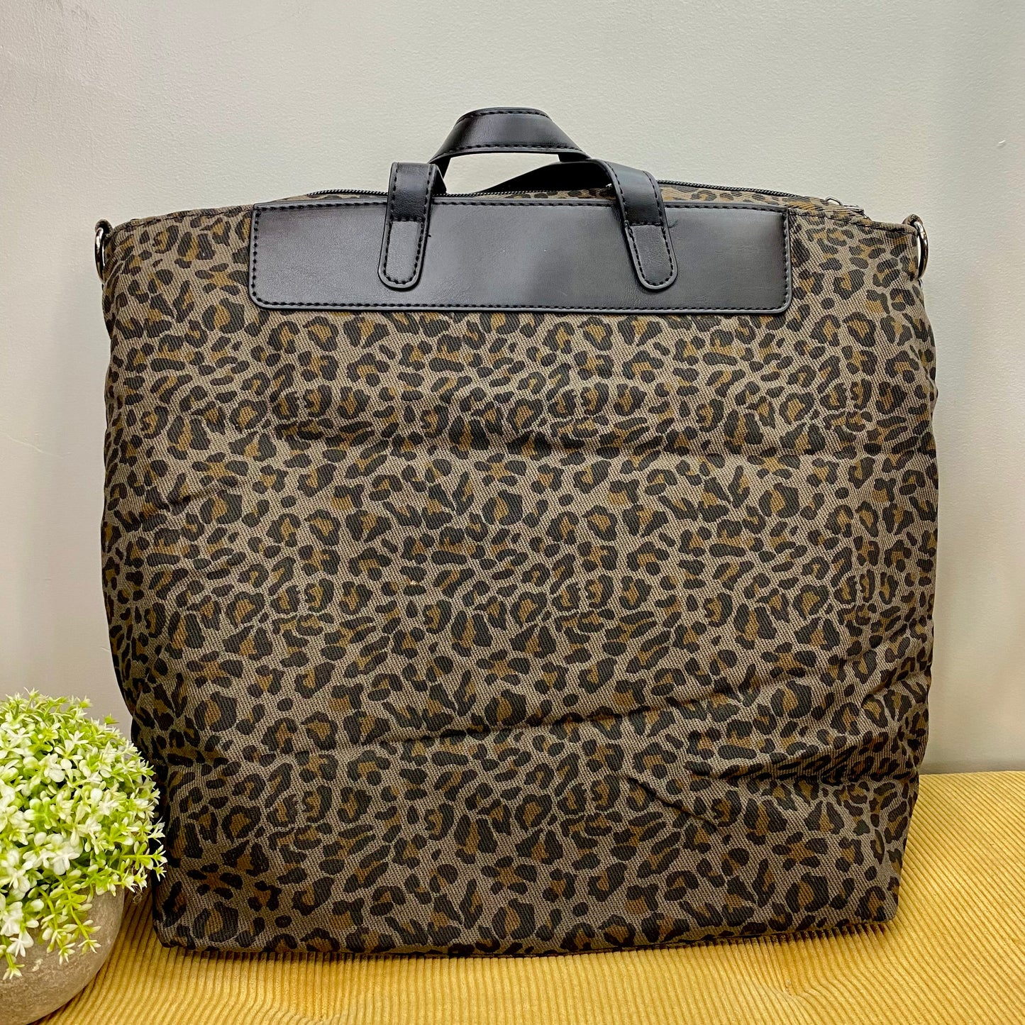 Tote Briefcase Bag - Black & Animal Print