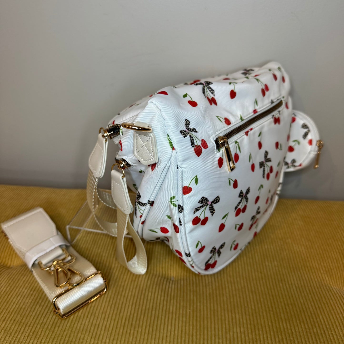 The Roni Nylon Crossbody - Cherry on White