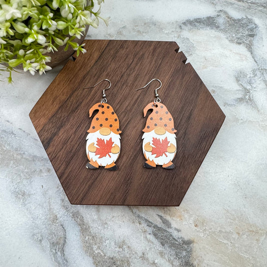 Wooden Dangle Earrings - Fall - Gnome Leaf