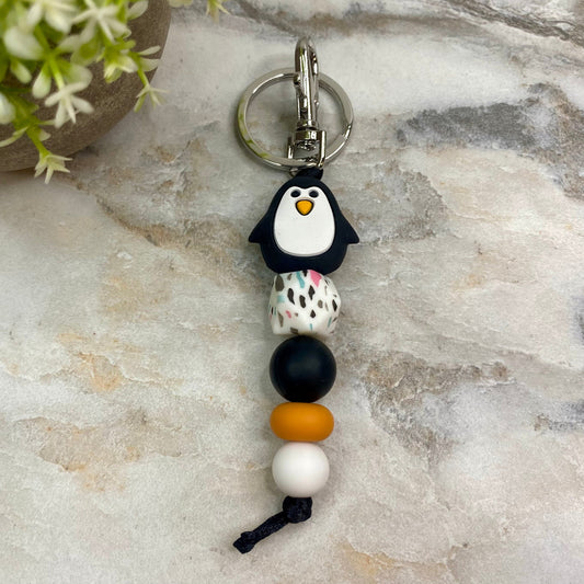 Keychain - Silicone Bead - Black Penguin