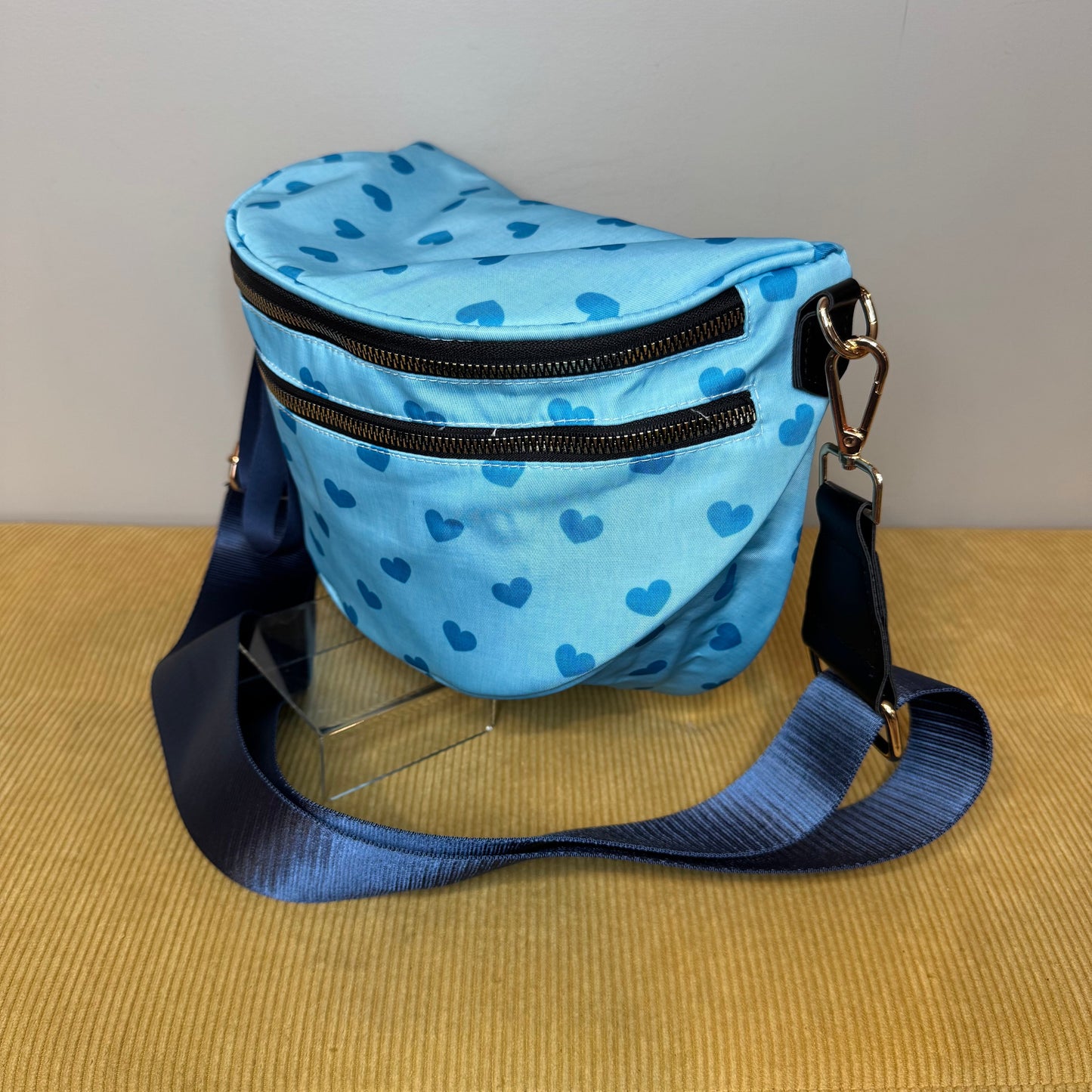 The Roni Nylon Crossbody - Light Blue Hearts