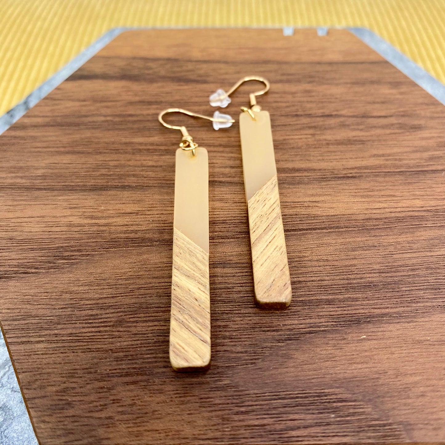 Dangle Earring - Wood & Acrylic - Rectangle