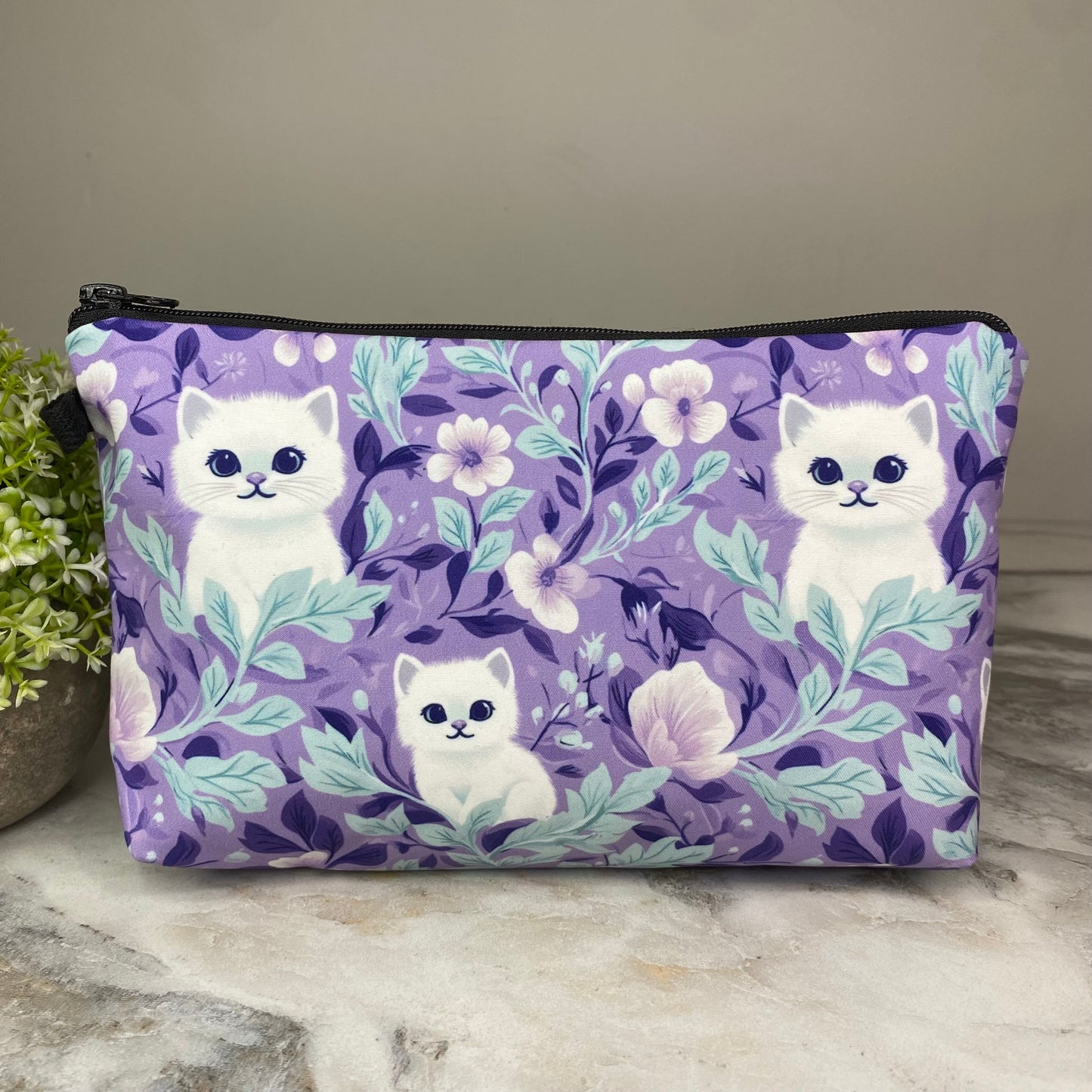 Pouch - Cats Purple Turquoise (Larger Print)