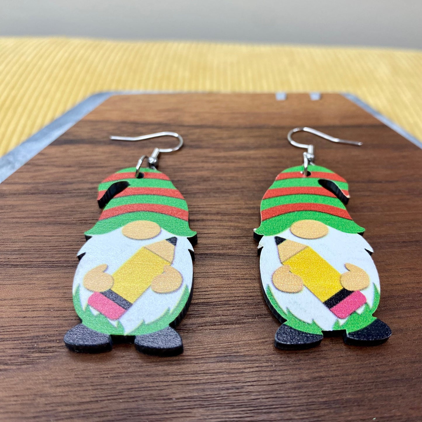 Wooden Dangle Earrings - Gnome Pencil