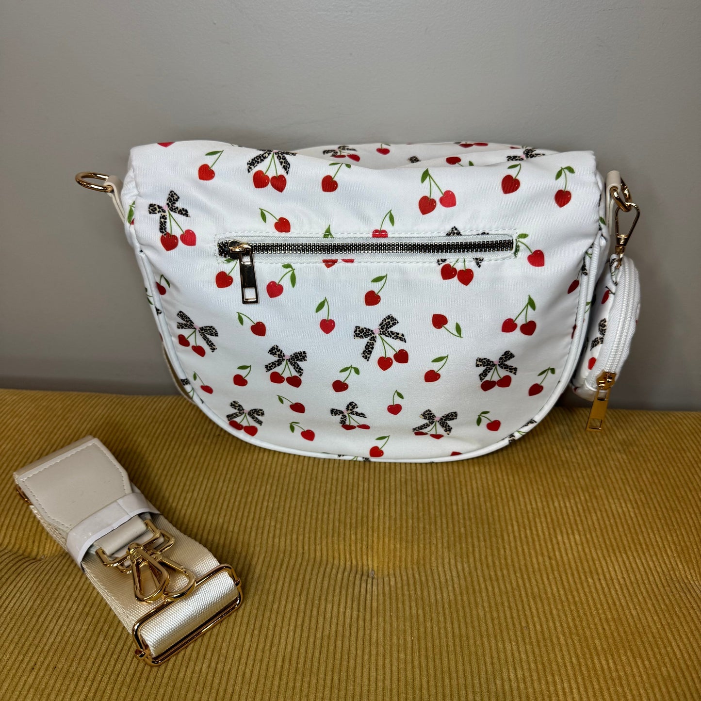 The Roni Nylon Crossbody - Cherry on White