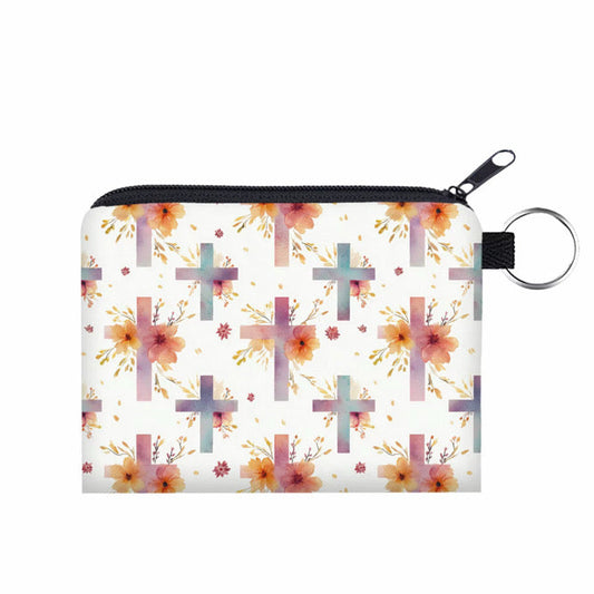 Mini Pouch - Religious Floral Cross