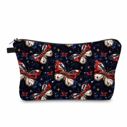 Pouch - America Red White Blue Butterfly on Black Galaxy