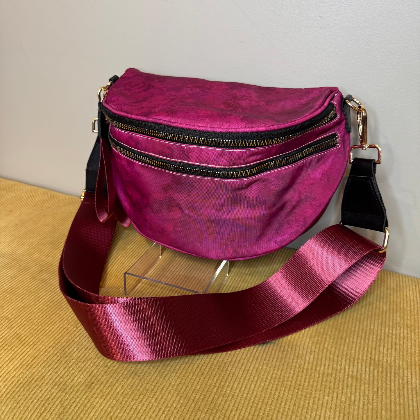 The Roni Nylon Crossbody - Maroon Acid Wash