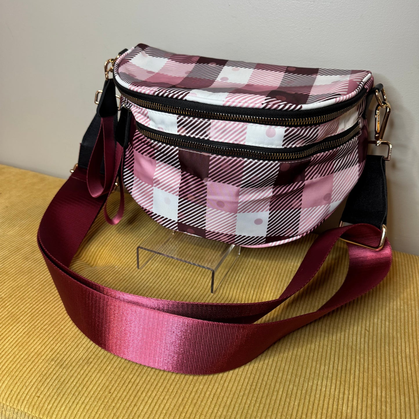 The Roni Nylon Crossbody - Polkadot Gingham Plaid