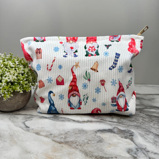 Corduroy Zip Pouch - Christmas Gnomes on Ivory