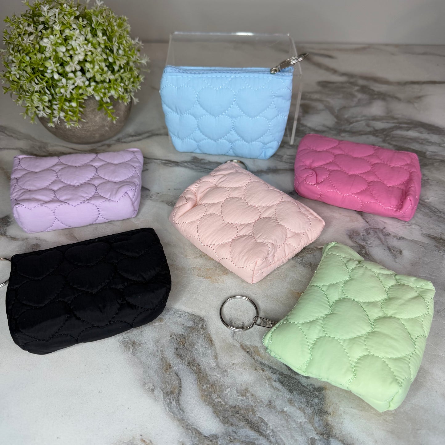 Mini Pouch - Stitched Hearts, Blue