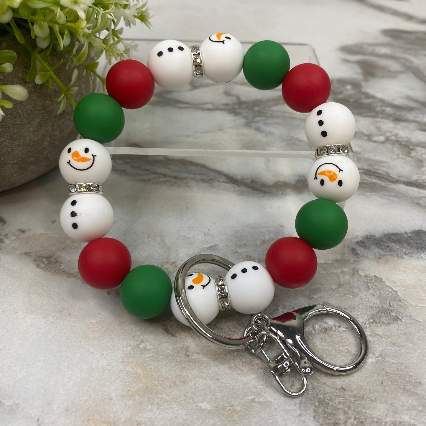 Silicone Bracelet Keychain - Christmas Winter - Red Green Snowman