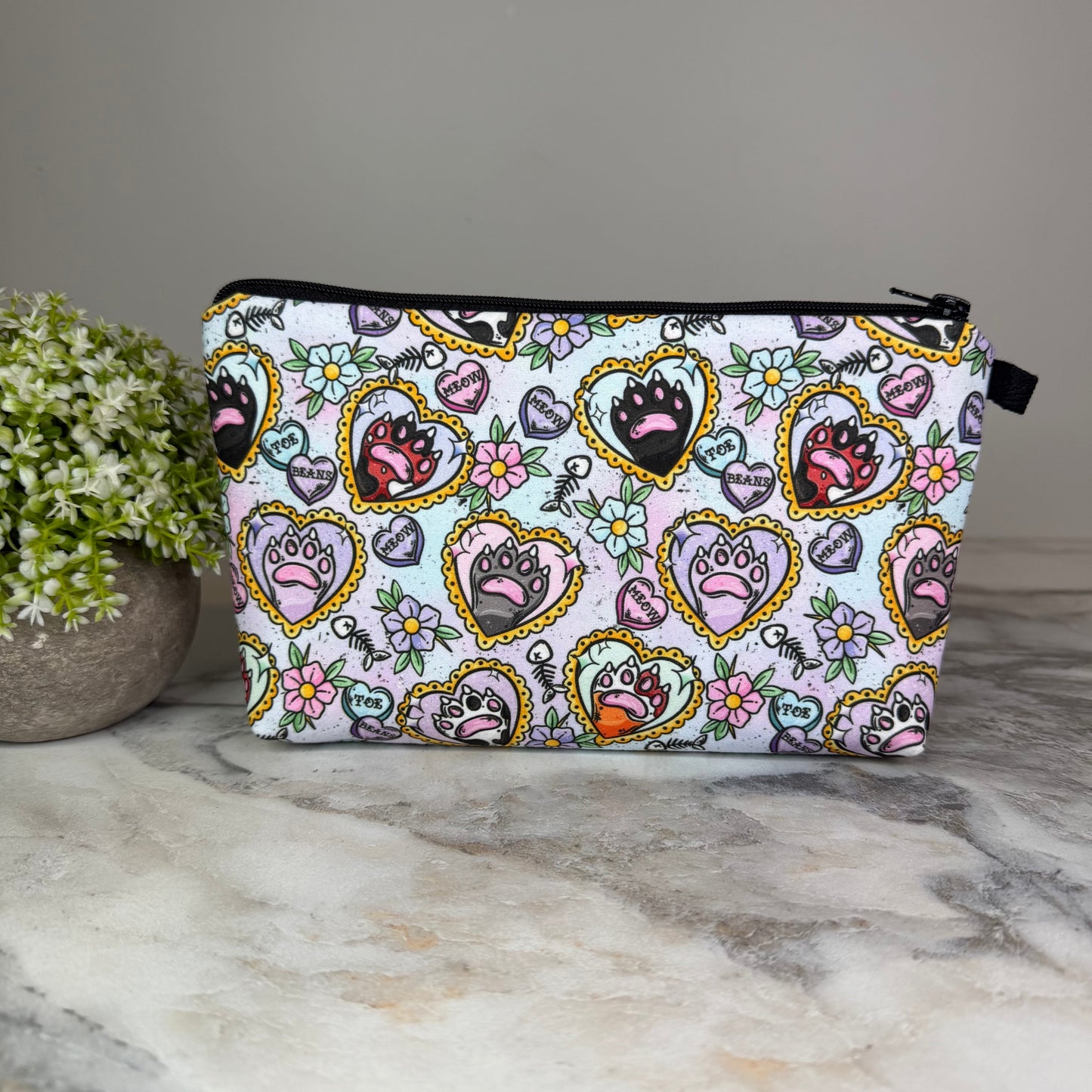 Pouch - Cat Paw Heart Meow Pastel