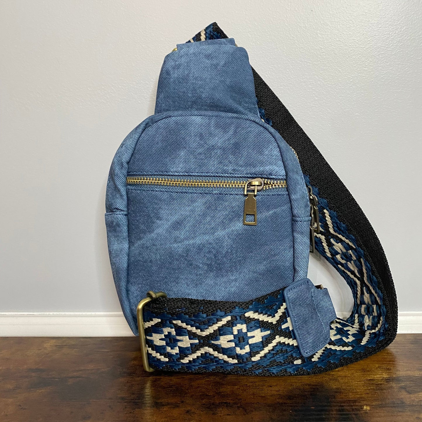 Sling Bag - Denim Suede - Front Zip