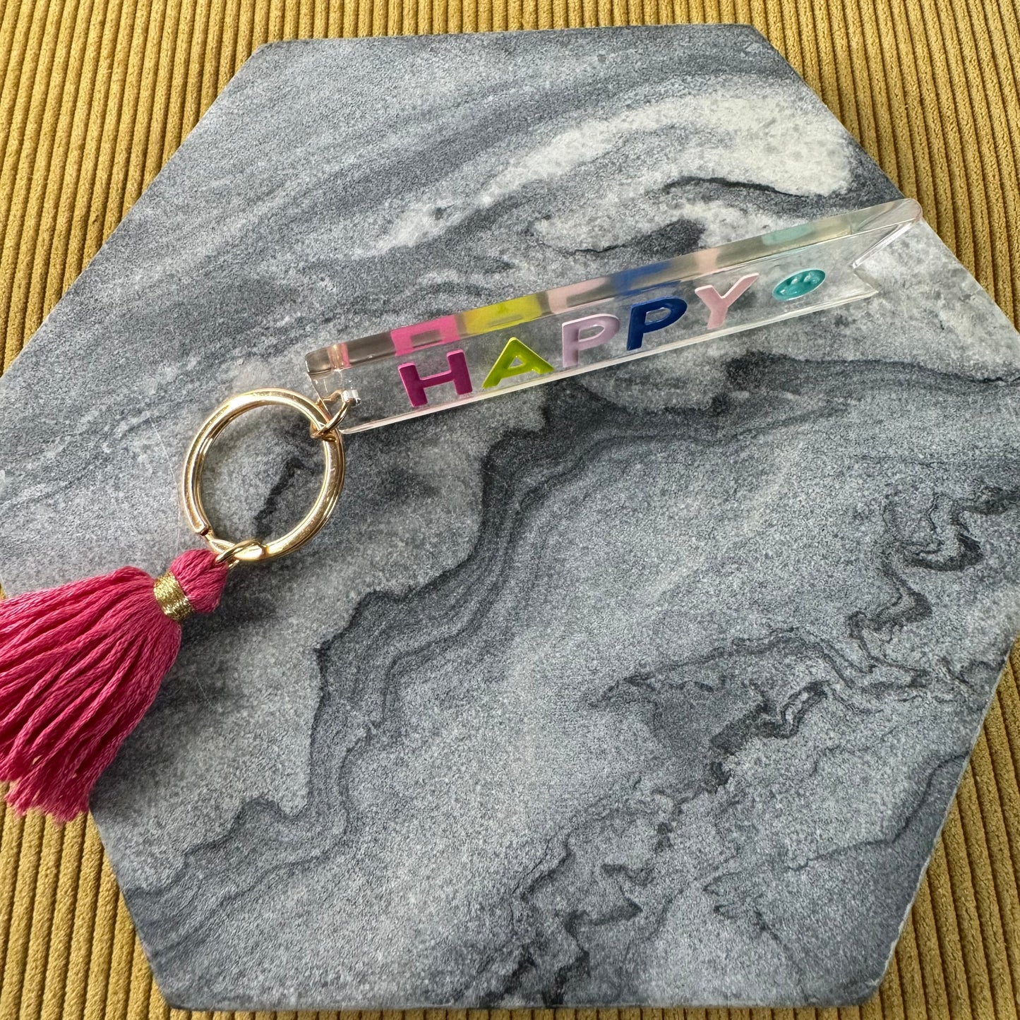 Keychain - Clear Tassel Happy