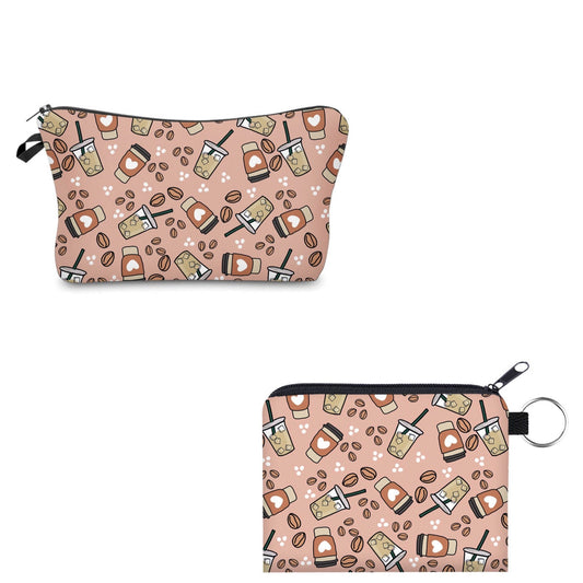 Pouch & Mini Pouch Bundled Set - Iced Coffee Hearts