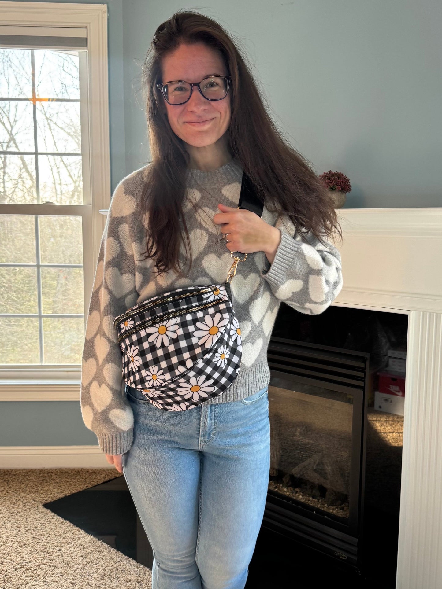 The Roni Nylon Crossbody - Black Gingham Daisy Floral