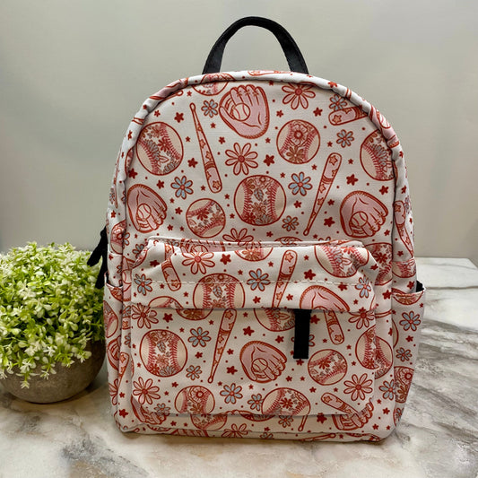 Mini Backpack - Baseball Floral