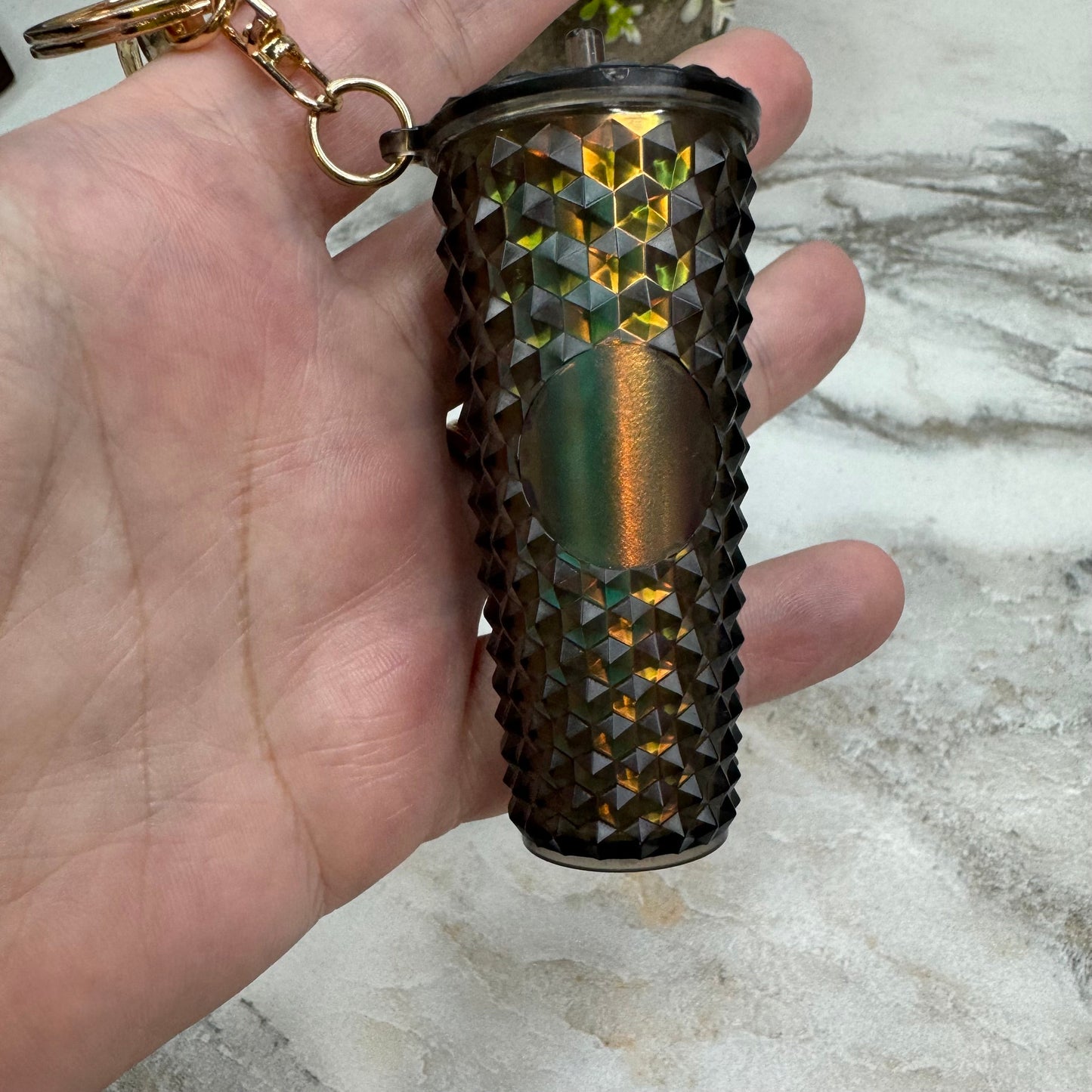 Keychain - Studded Tumbler - Olive Oilslick