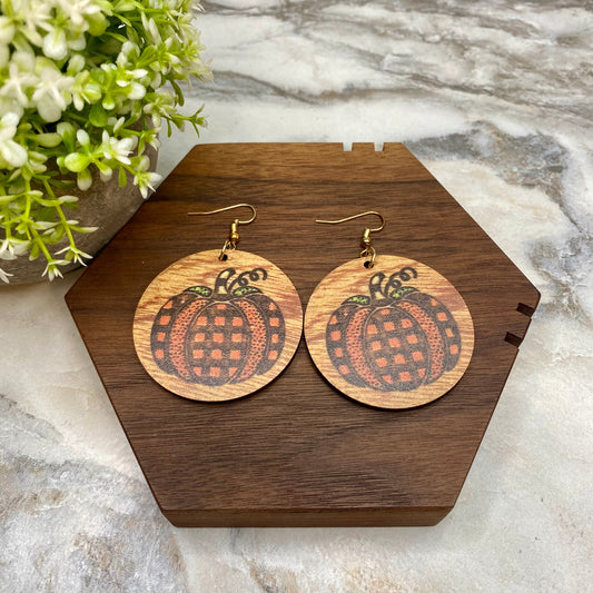 Wooden Dangle Earrings - Fall - #3