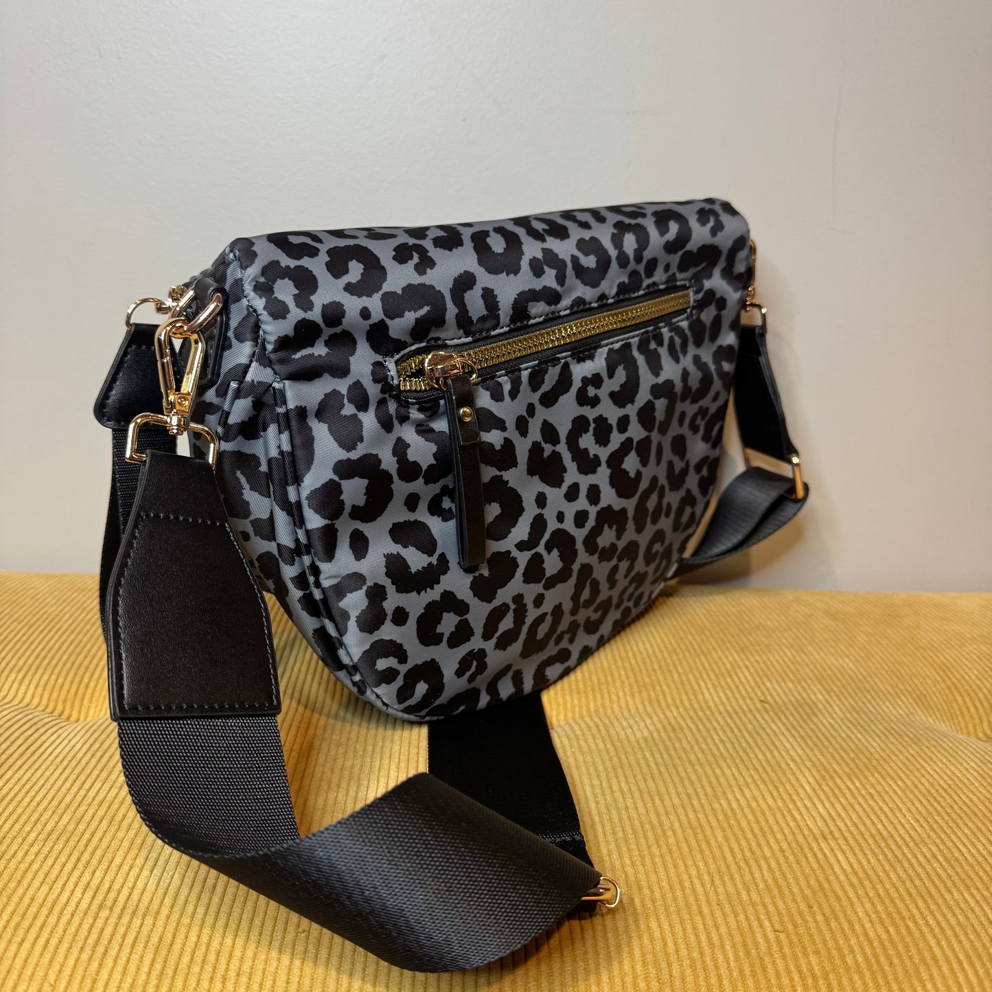 The Roni Nylon Crossbody - Animal Print Grey with Black - PREORDER