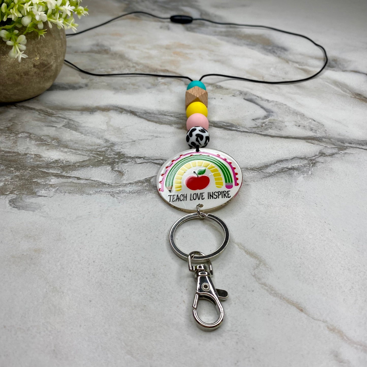 Break-Away Necklace Lanyard with Keychain Clasp - Silicone Bead - Teacher