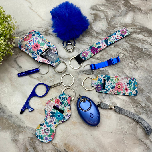 Keychain - Safety Set - Blue Floral