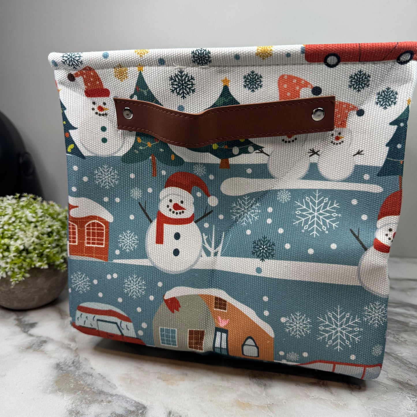 Pop Up Canvas Basket - Christmas Snowman Town