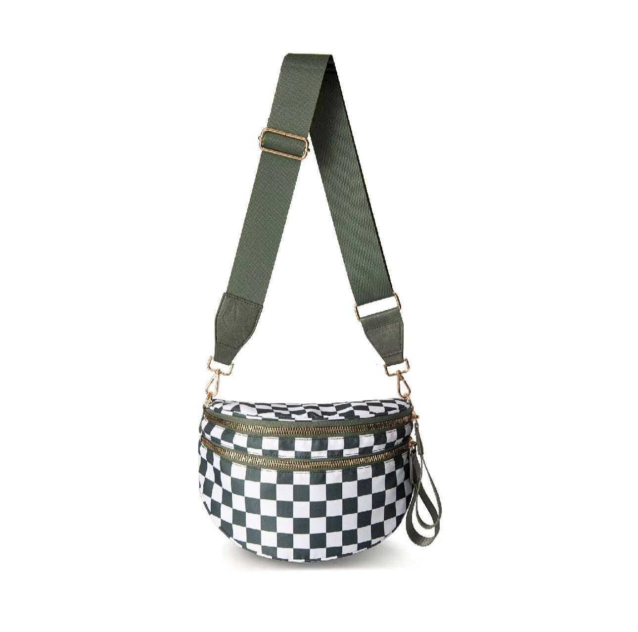 The Roni Nylon Crossbody - Checkered Dark Green - PREORDER