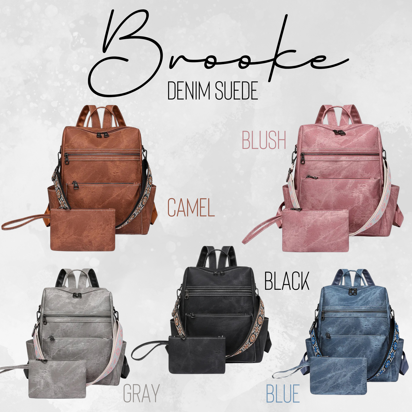 Denim Suede Brooke Backpack + Pouch