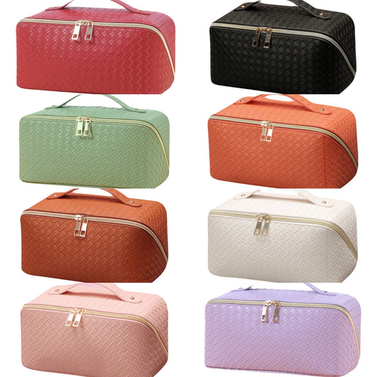 Oversized Lay Flat Cosmetic Bag - Woven Solids