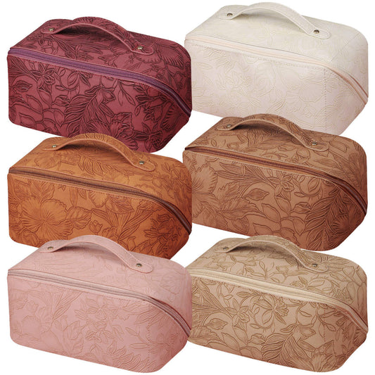 Oversized Lay Flat Cosmetic Bag - Embossed Floral